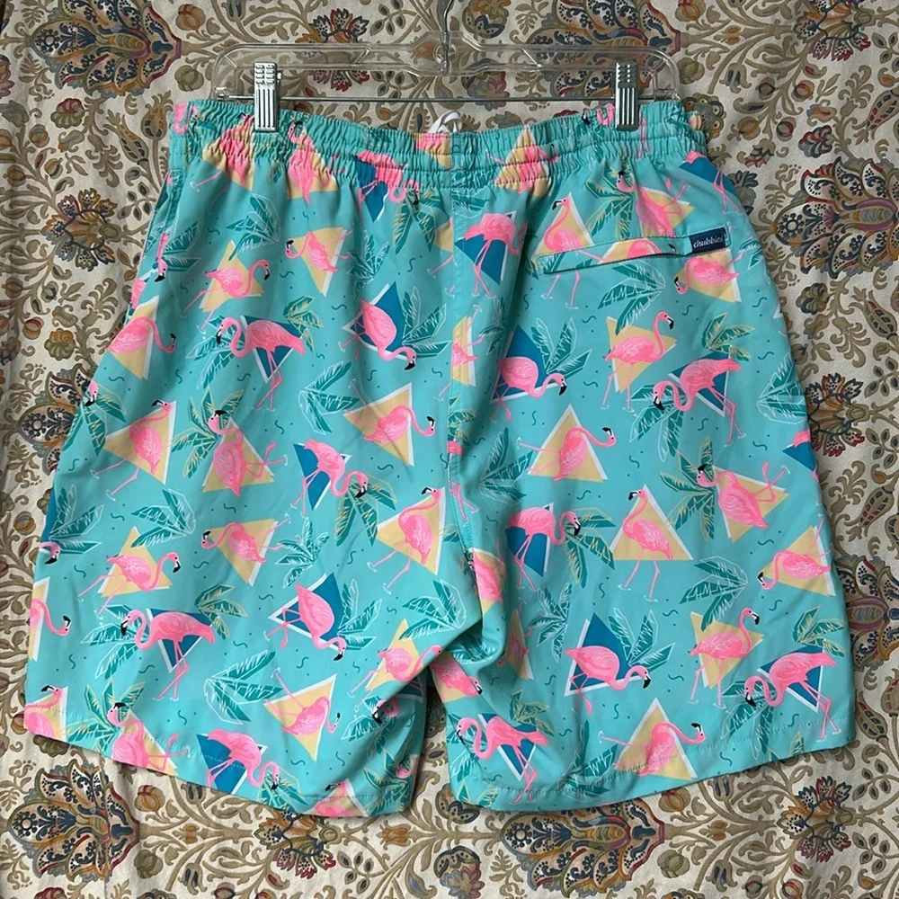 Chubbies Men’s Flamingo‎ Swim Trunks w/Elastic Band Blue/Pink Mesh Liner 2X